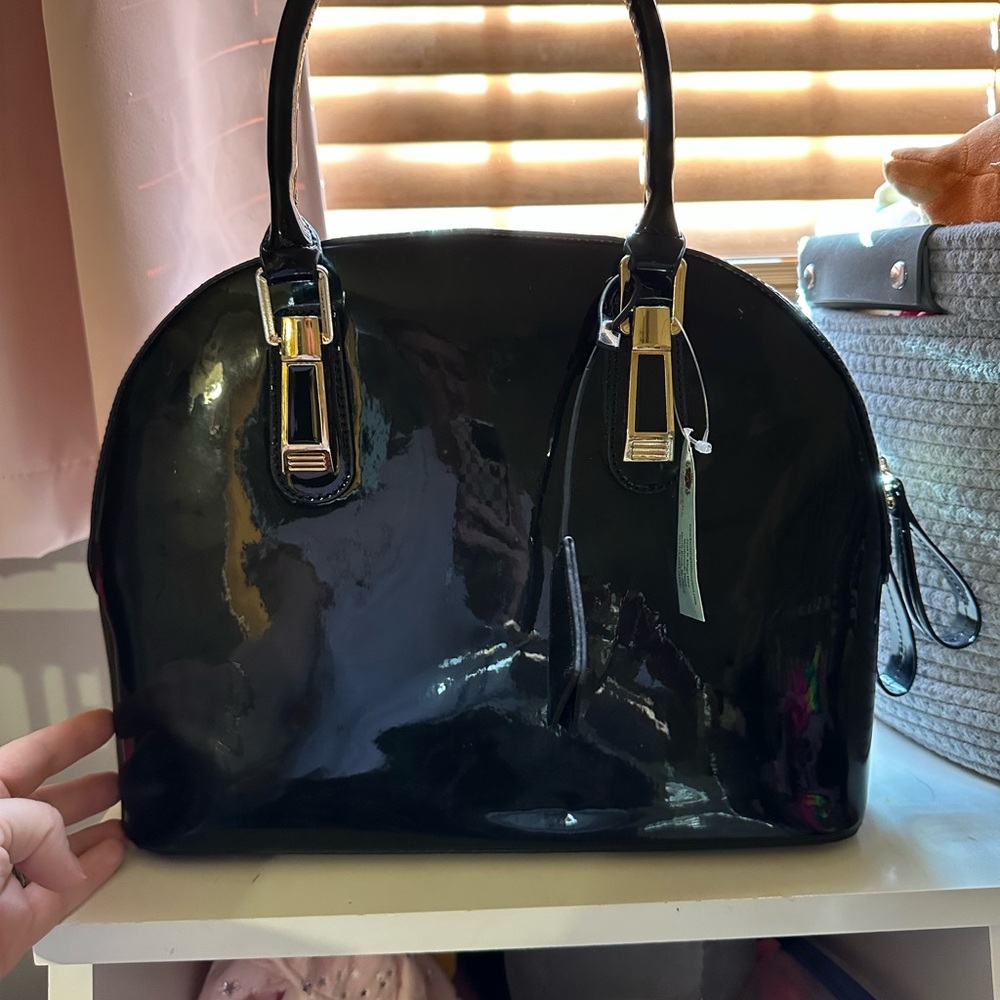 Elegant Black Patent Leather Handbag